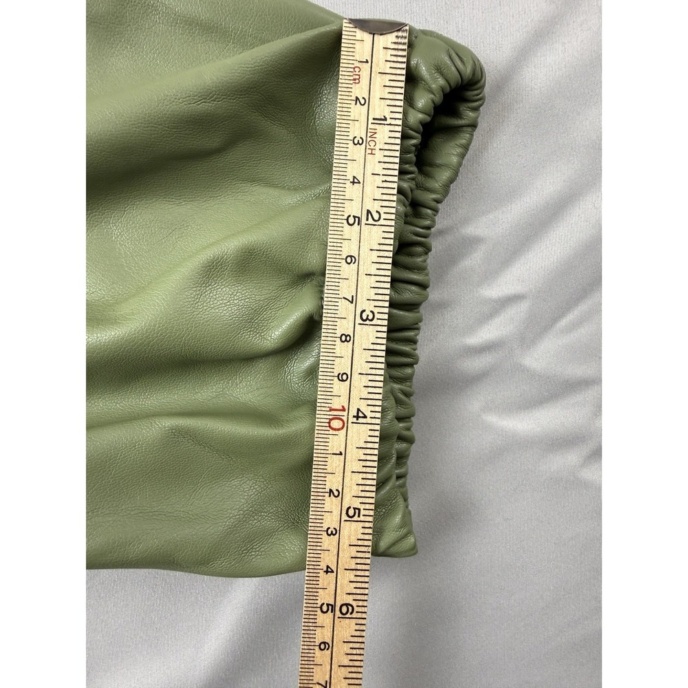 Ellison‎ Faux Leather Dress Sage Green Belted Puff Sleeve Quiet Luxury - Picture 16 of 16